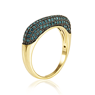 Anel Feminino Luxo com Zircônias Nano Turquesa - Semi Joias Banhadas a Ouro 18k