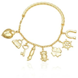 Bracelete Dourado com Pingentes da Sorte Banhado a Ouro Semi Joias