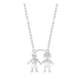 Colar com Pingente Casal de Filhos em Prata 990- Colar com Pingente de Menino e Menina Casal em Prata 990