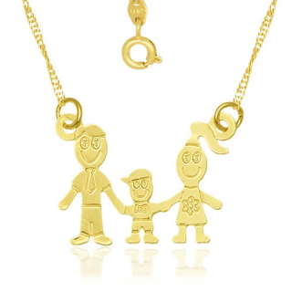 Colar Feminino Família com Pingente de Menino, Pai e Mãe Semijoia