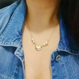Colar de Coração Folheado a Ouro com Pérolas Folheado a Ouro 18k - Colares da Moda