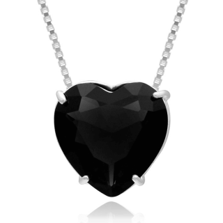 Colar Coração Preto - Joias de Prata Pura