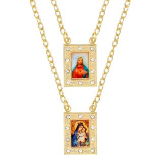 Escapulário Feminino com Cristais e Imagem de Nossa Senhora do Carmo e Jesus