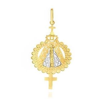 Pingente Terço de Nossa Senhora Ouro e Ródio Semijóia