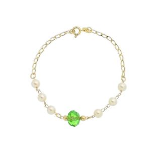 Pulseira Feminina com Pedra Verde e Perolas Banhado a Ouro 18k - Semi Joias