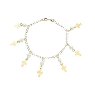 Pulseira com Pingentes de  Cruz e Perolas Banhado a Ouro 18k - Semijoias