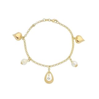 Pulseira de Coração e Perolas Banhado a Ouro 18k - Semi Joia