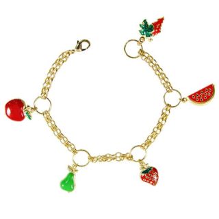 Pulseira Feminina com Pingentes de Frutinhas Coloridas - Pulseira Dourada Banhada a Ouro 18k
