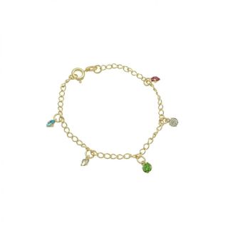 Pulseira Infantil Folheada a Ouro Strass Colorido