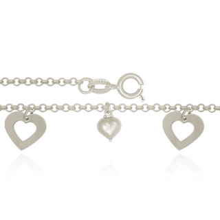 Pulseira Feminina com Pingentes de Coração - Joia em Prata