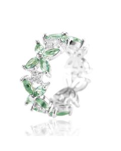 Anel Feminino Verde Claro Luxo Banhado a Ródio