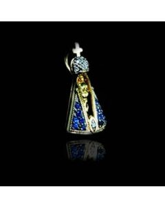 Pingente Nossa Senhora Aparecida com Manto Azul em Prata Banhado a Ouro joia