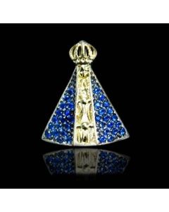 Pingente Nossa Senhora Aparecida com Manto Azul em Prata Banhado a Ouro 18k Joia