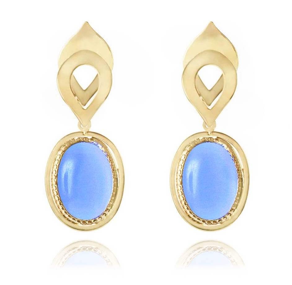 Brinco de Pressão com Pedra Cabochão Azul